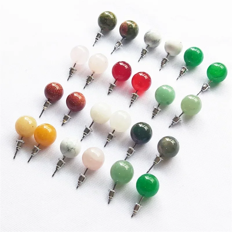 

10Pairs 10mm Round Ball Beads Stone Stud Earrings Gadgets Healing Crystal Quartz Fashion Ear Jewelry Women Girl Wholesale