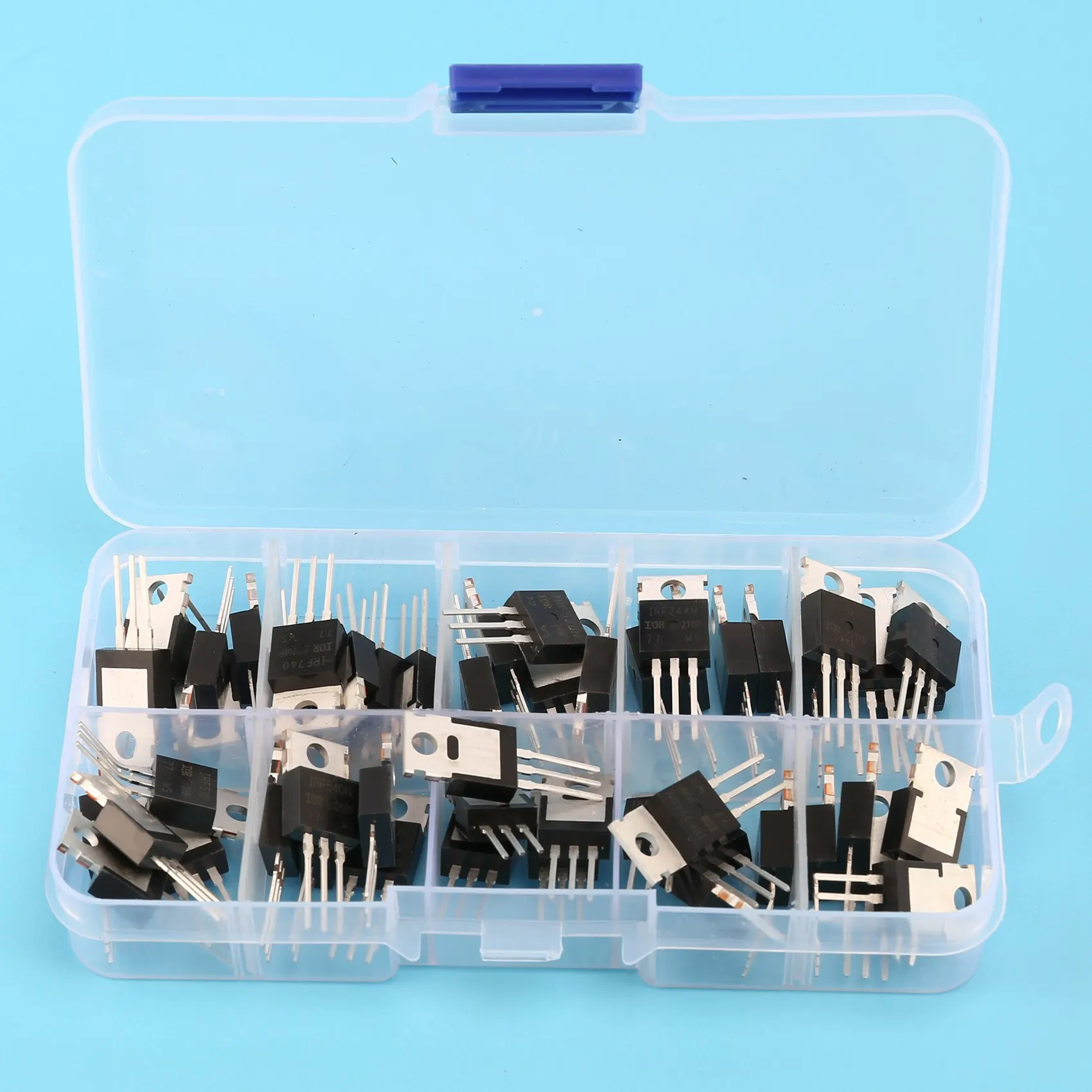 50 قطعة 10 أنواع من سلسلة IRF مجموعة متنوعة من ترانزستورات Mosfet، بما في ذلك IRFZ44/510/520/530/540/640/740/840/3205/9540-POS