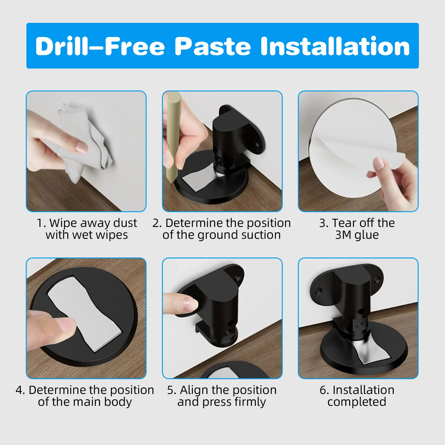 سدادة باب مثبتة على الأرض، ارتفاع قابل للتعديل، شريط لاصق مغناطيسي غير مرئي، سدادة باب الحفر السفلي