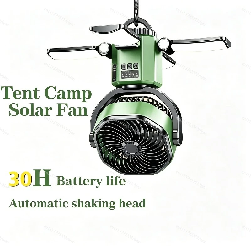 Eary Camping Solar Fan With 6000mAh Battery Powered Tent Camp Fan With Light 4 Speed Wind Adjustable Air Cooling Fan For Outdoor
