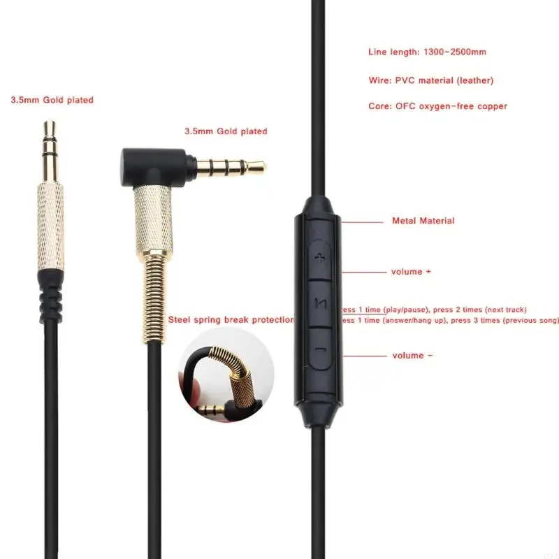 交換用オーディオケーブルマーシャルメジャー II 2 3 モニター MID ヘッドフォンコードとマイクボリュームコントロール