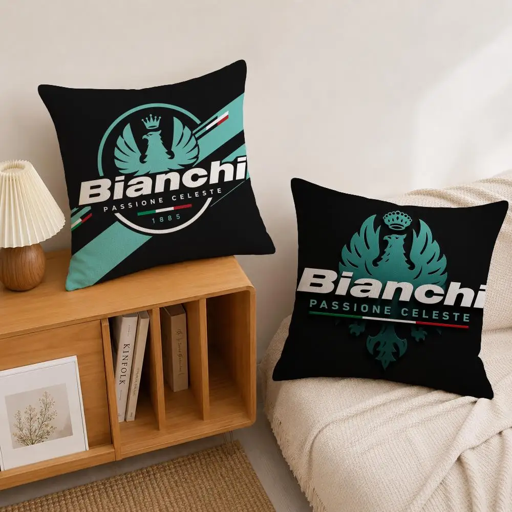 Brand Bianchi Bike Cushion Cover Natural Linen Pillowcase Set, All-in-One Decor for Sofa, Bedroom & Chair