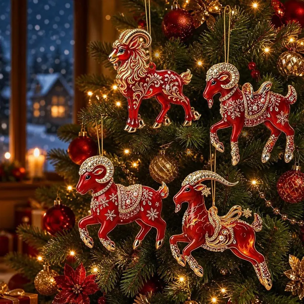 Gifts 2D Flat Goat Hanging Ornament Acrylic Shining Animal Hanging Decoration Simulation Embossed Pattern Keychain Bag Charms