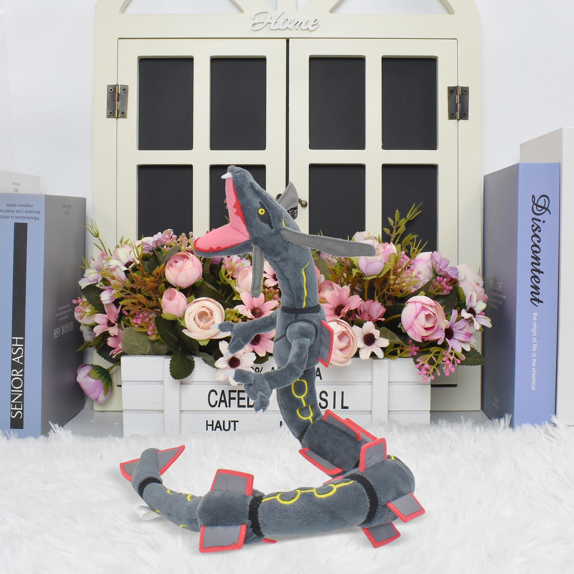 Jouets en peluche Rayquaza brillants, jeu d'animaux en peluche pour cadeau de collection, peluches douces, personnage de dessin animé mignon noir 12 pouces