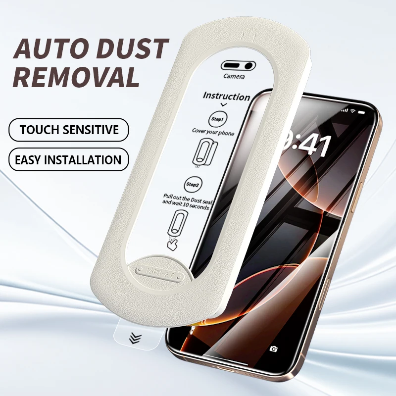 2 Piezas Vidrio Templado HD con Caja de Instalación Sin Polvo para iPhone 16 15 14 13 12 11 Plus ProMax X XS XsMax XR, Película Antiespía 3