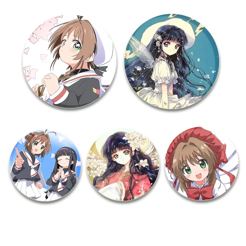 Hot Anime Character KINOMOTO SAKURA Cute Cartoon Handmade Tinplate Brooches Round Display Brooches Jewelry Gift Accessory