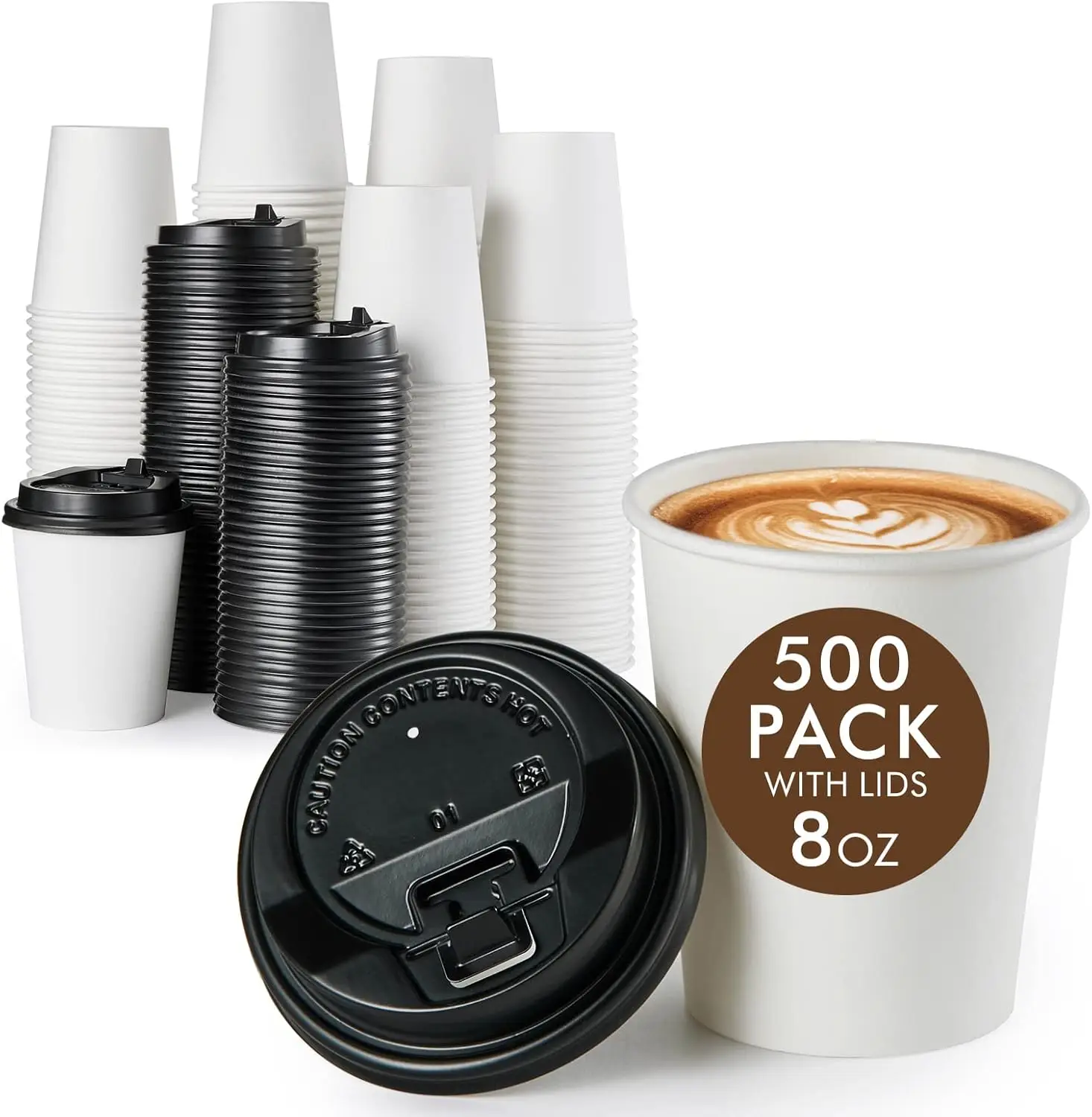 

500 Pack 8 OZ Paper Coffee Cups, Disposable 8 OZ Coffee Cups With Lids, Cold/Hot Drinking, For Home, Traveling, Stores,