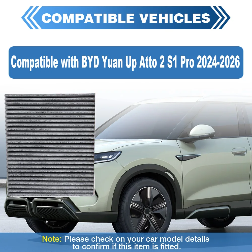 Car Cabin Air Filter for BYD Yuan Up Atto 2 S1 Pro 2024-2026 Auto Activated Filters Carbon Fiber Front Grille Filters Dust Parts