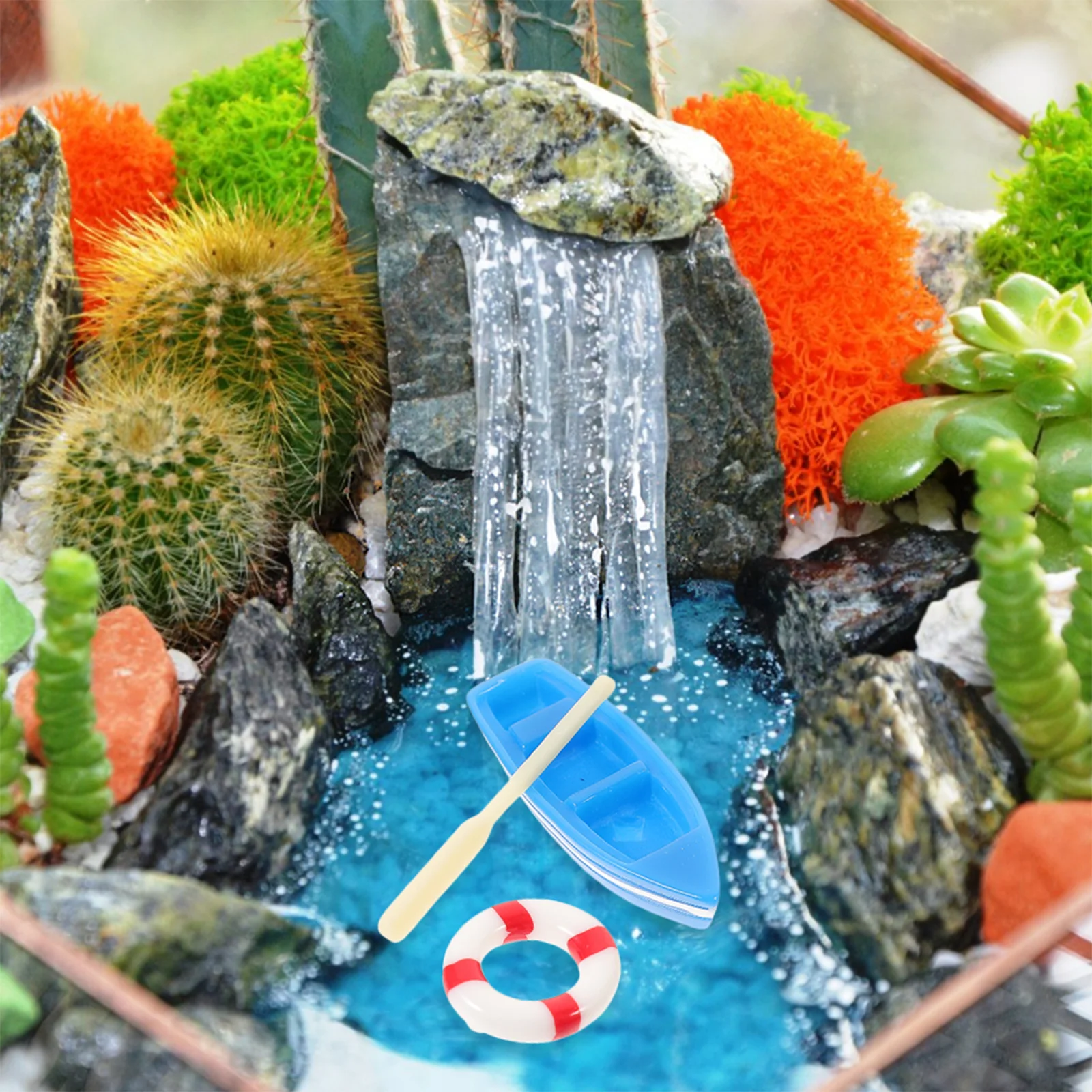 

1Set Miniature Beach Boats Resin Decor Ring Micro Landscape Garden Home Office Decoration Supplies for Succulent