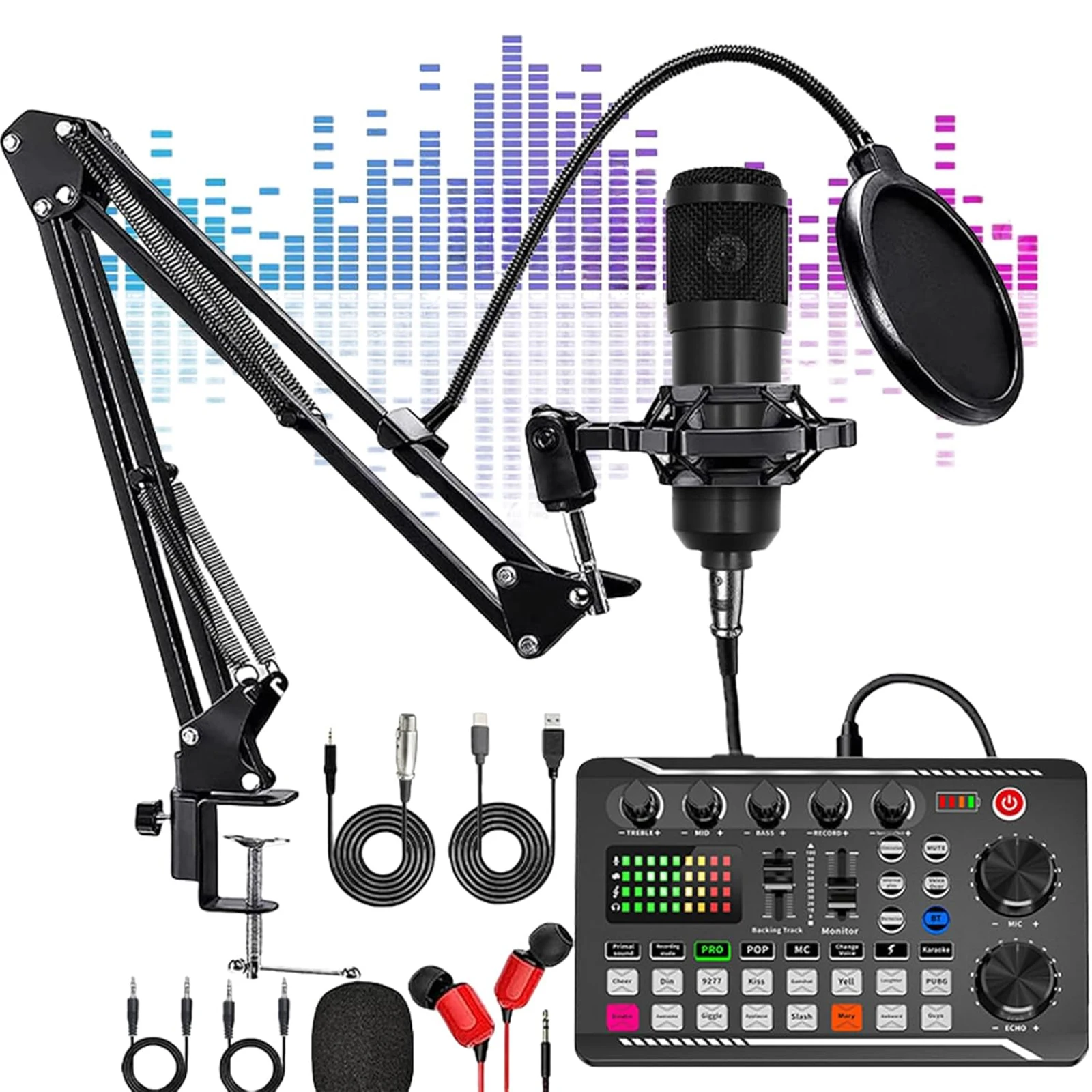 

Микрофон для подкастов с звуковой картой, аудиомикшером, шумоподавлением, диджейским микшером, изменителем голоса, студийный конденсаторный микрофон Type-C