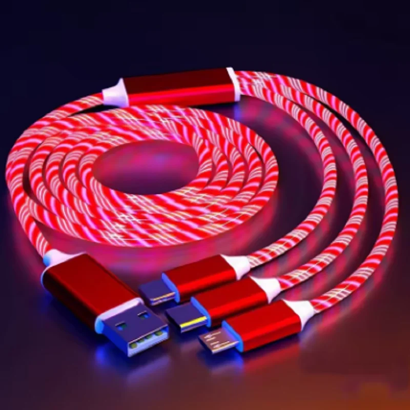Glowing LED Charging Cable Luminous Micro USB Type C 2A Fast Charging Cable Cord for iPhone Xiaomi Flowing Streamer Light Cord