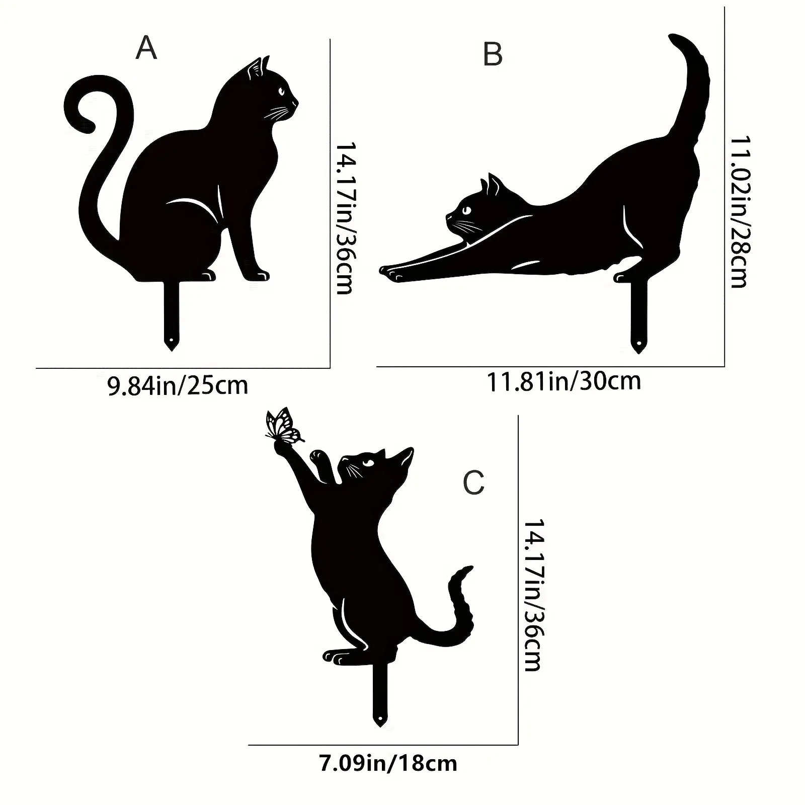 Metal Cat Garden Decor,Black Cat Silhouette Yard Lawn Outdoor Decorations, Weather Resistance Steel Cat Decor for Cat Lovers