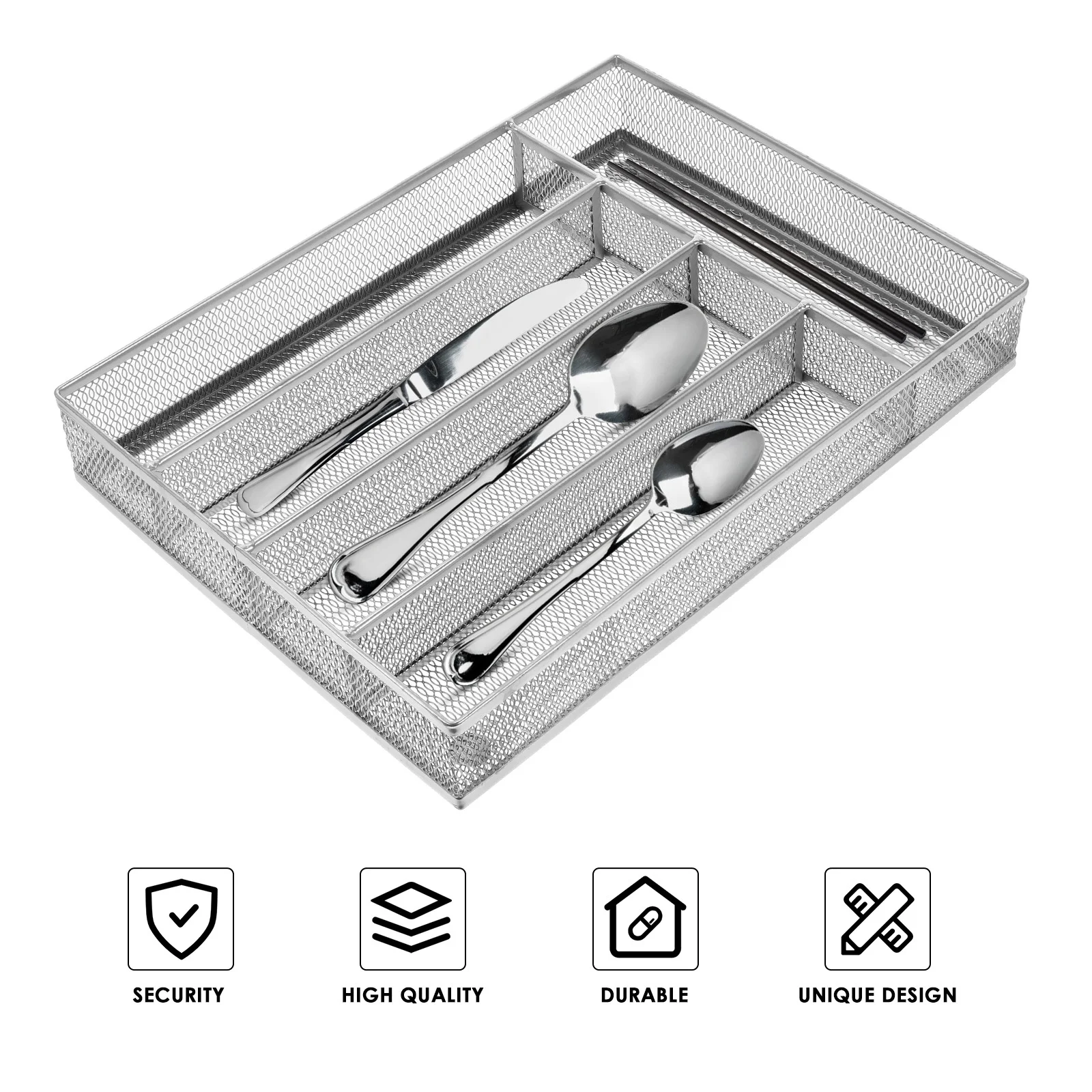 

1pc Kitchen Drawer Organizer Heavy Duty Storage Holder Non-Slip Feet Silverware Tray For Home Office Cabinet Drawer Cutlery Bin