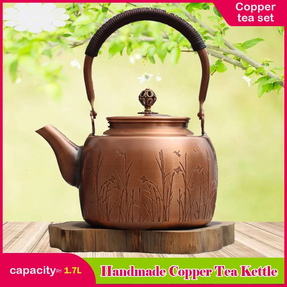 

1.7L Red Copper Kettle Pure Handmade Copper Teapot Kung Fu Tea Kettle Large Capacity Boil Water Kettle Antique Kitchenware