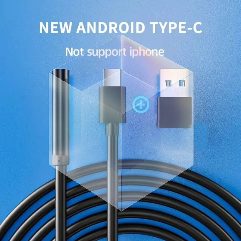 5.5MM Type-C Endoscope Camera 6 Adjustable Brightness LEDs USB Inspection Borescope for HVAC System Repair