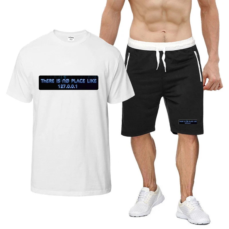 IP Address Graphic 2025 Summer T-shirt+ Sports Pants Set There Is No Place Like 127.0.0.1 Men New Nine-color Short-sleeved Suit