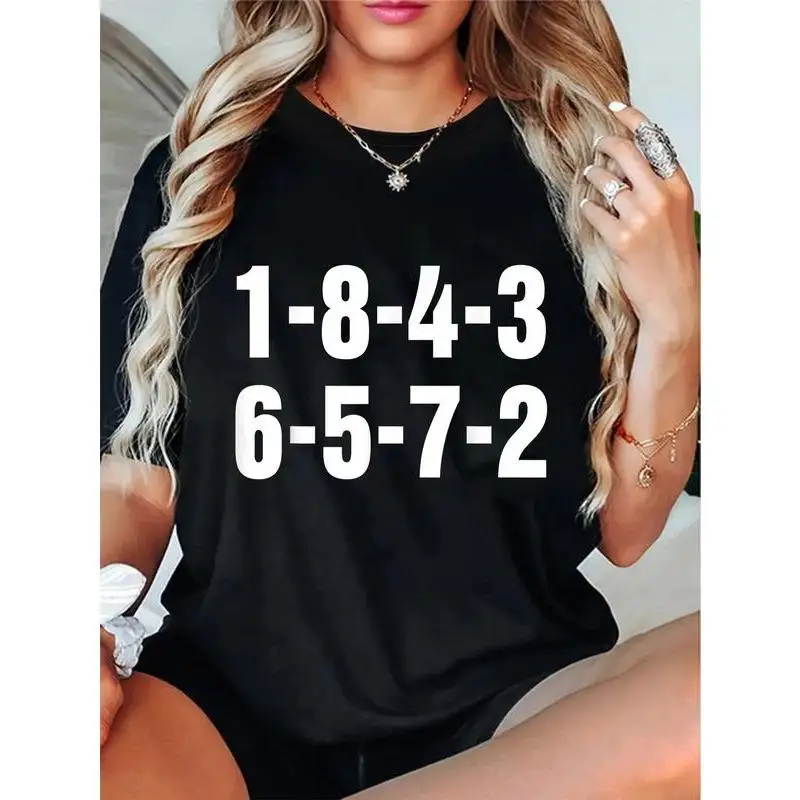 

Women Random Numbers T-Shirt Mystery Code Graphic Tee Minimalist Design Secret Code Print Casual Loose Top Unique Gift