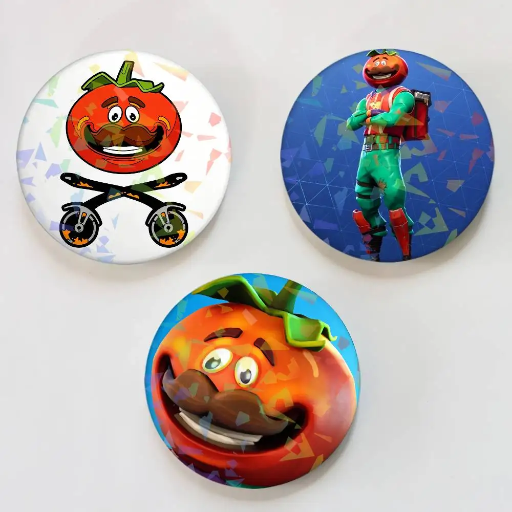 T-ToMatO-O Head Game F-Fortnite Round Badge Lapel Pins for Backpacks Briefcase Laser Brooch Clothes Gifts