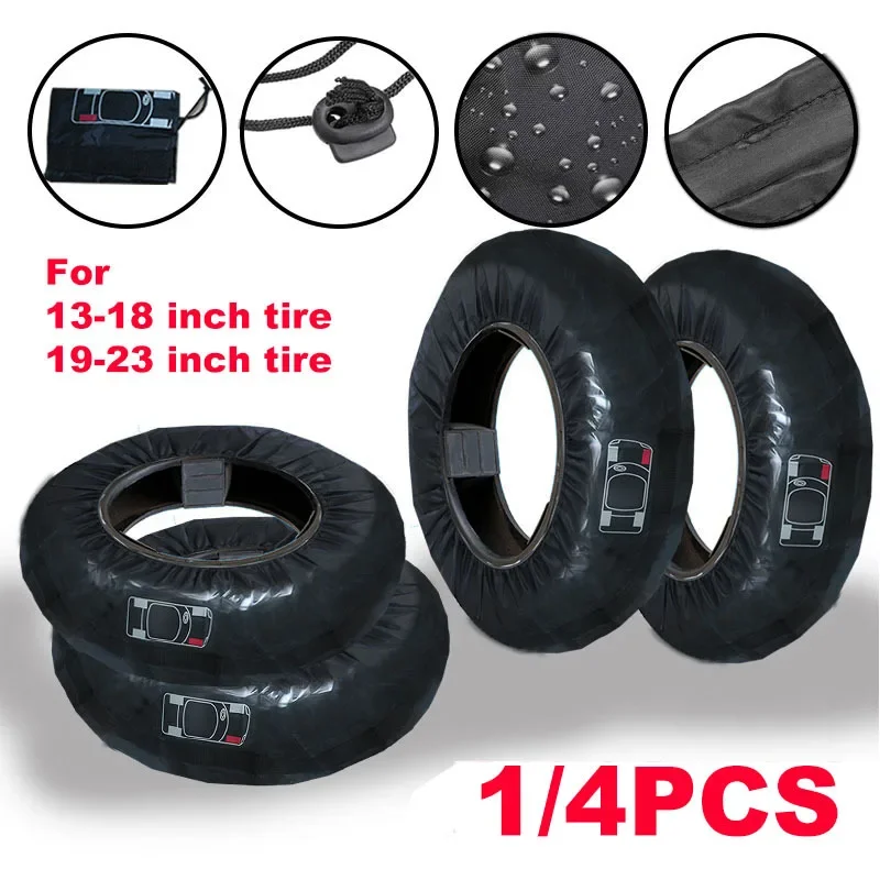 1/4Pcs Car Spare Tire Covers Case Tires Storage Bags Auto Wheel Tires Storage Bags Vehicle Tyre Waterproof Dustproof Protector