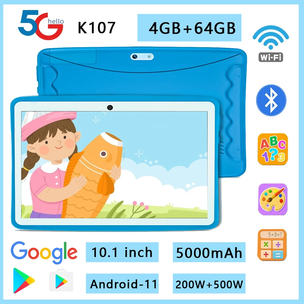 New 10.1-inch Children's tablet with Quad Core 4GB RAM  64GB ROM for Learning and Education, Gift Tablet for Children 5000mAh