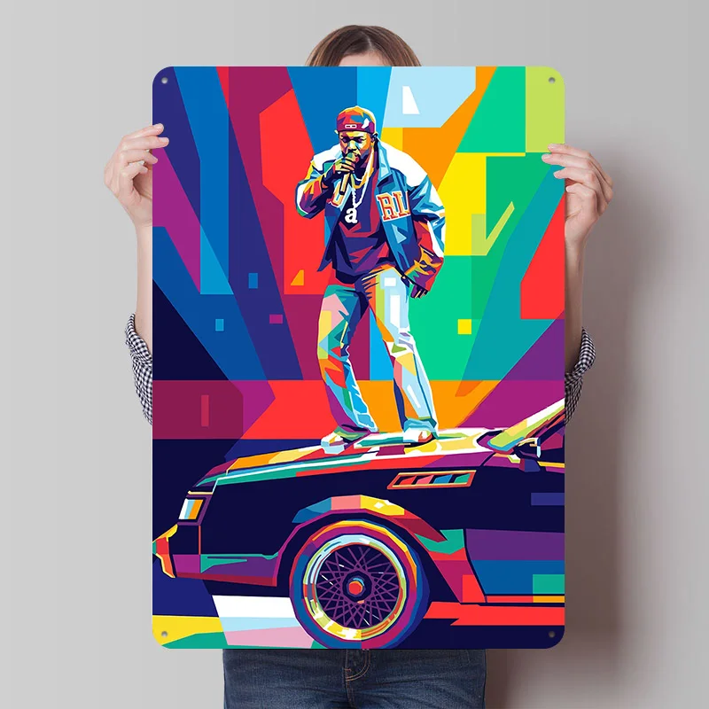 Kendrick Lamar Rapper on Car Pop Art Tin Plaque Poster Customized Wall Art Retro Vintage Metal Signs for Room Office Decoration
