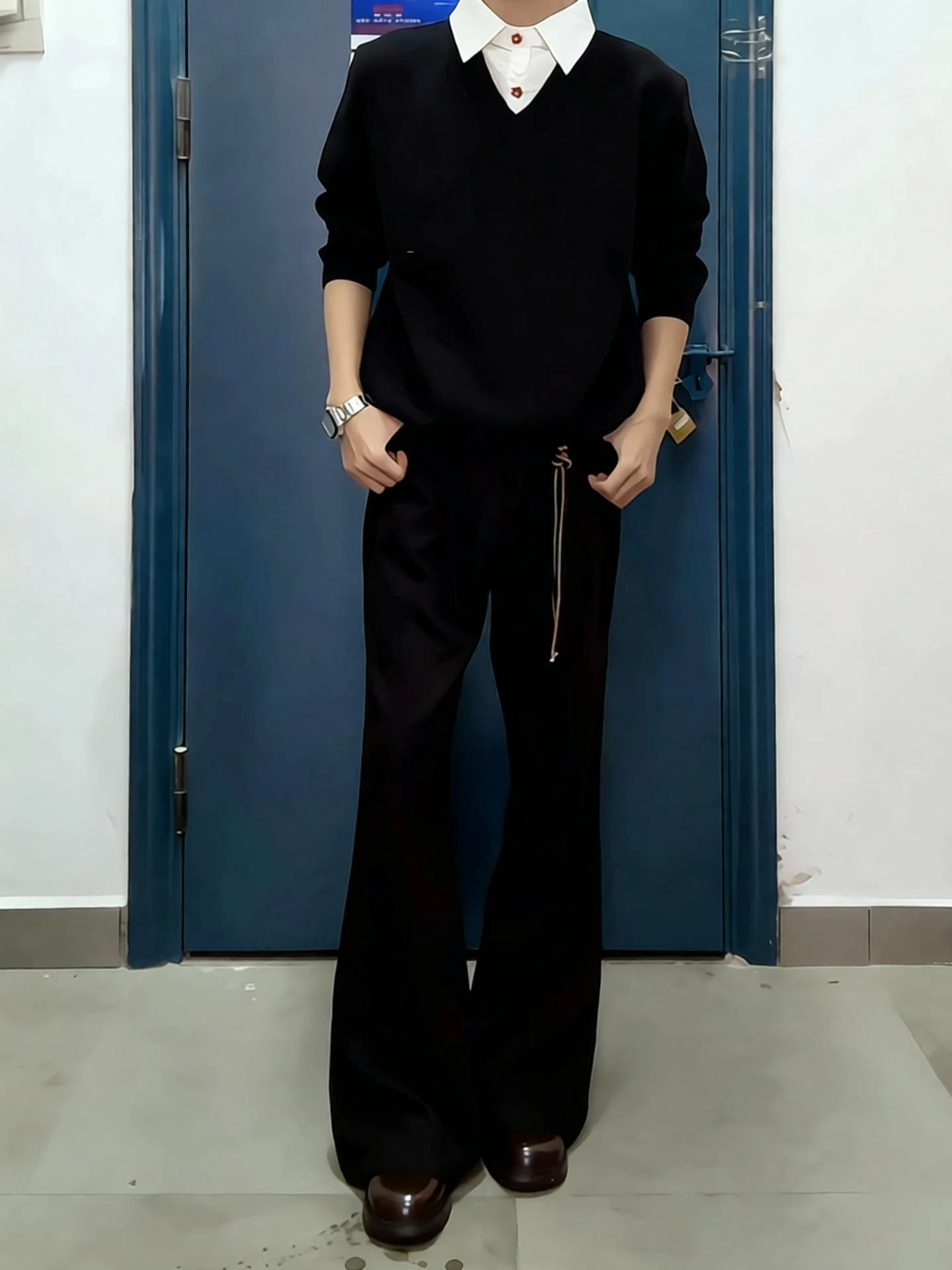 

Bla Fce Lined Men's Casual Pants Knife Extended Length Slimming Micro Flared Long Trousers Spring Faion Trend