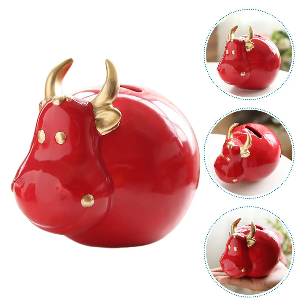 

1Pcs Calf Piggy Bank Kids Coin Saving Pot Red Cattle Shape Money Saving Box Decor Calf Piggy Bank Cattle Adornment