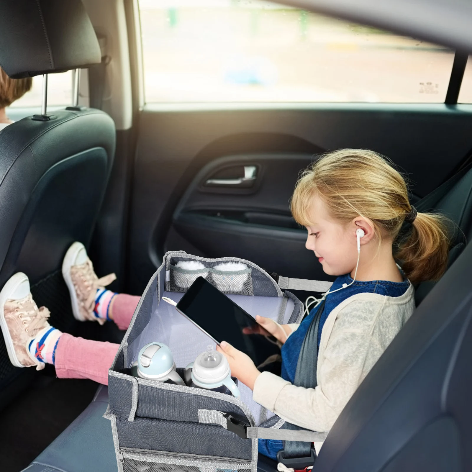 Car Kids Travel Seat Tray Children's Toy Storage Table Drawing Board Automotive Seat Lap Activity Table with Adjustable Strap