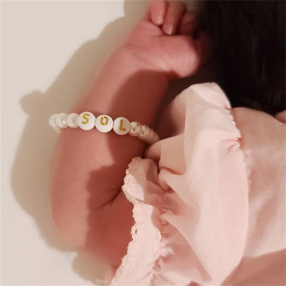 Pulsera de perlas para bebé, regalo de Navidad para niña, pulsera personalizada para recién nacido