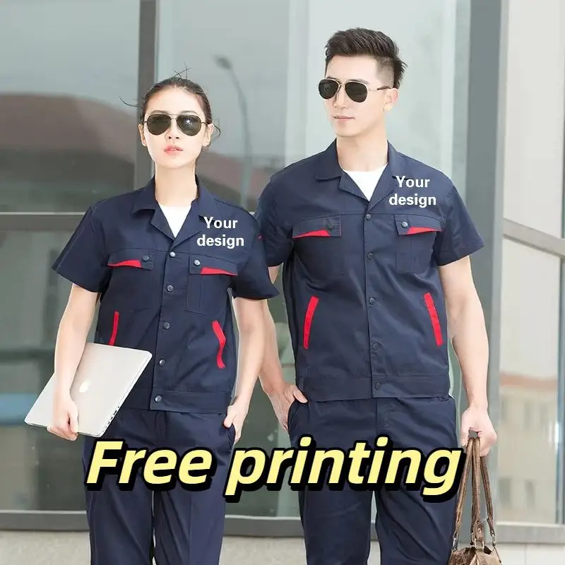 Working Clothes For Men Short Sleeve Uniform Suit Painter Factory Workshop Mechanic Electric Welder Repairman Top Printed Logo