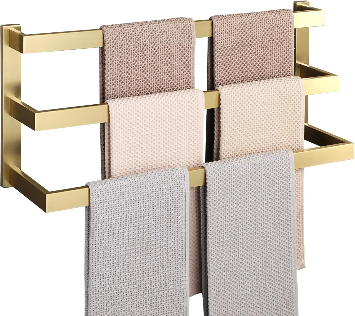 

3-Layer Brushed Gold Towel Bar, SUS304 Stainless Steel Wall Mount for Bathroom, Durable and Space-Saving