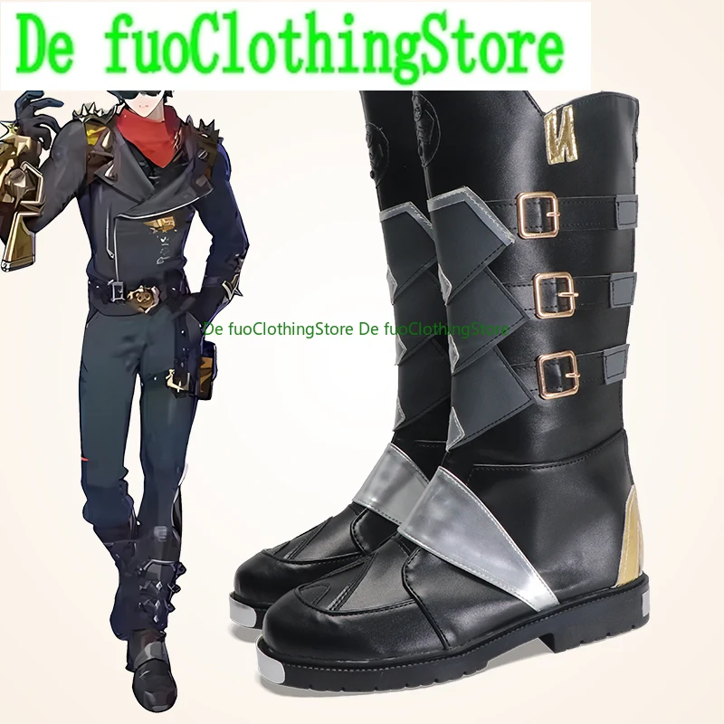 

DefuoClothing Comic Exhibition Cosplay Shoe Zone Zero Card Lv Dong's Son Wright COS Shoes Height Increasing Black Anime Shoes