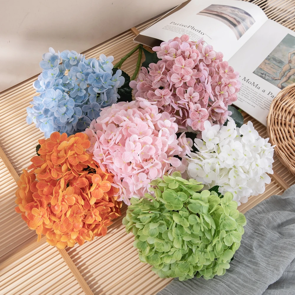 19 Inch Artificial Hydrangea Flowers Real Touch Latex Artificial Hydrangea Branches Decor Wedding Bouquet Flower Arrangement