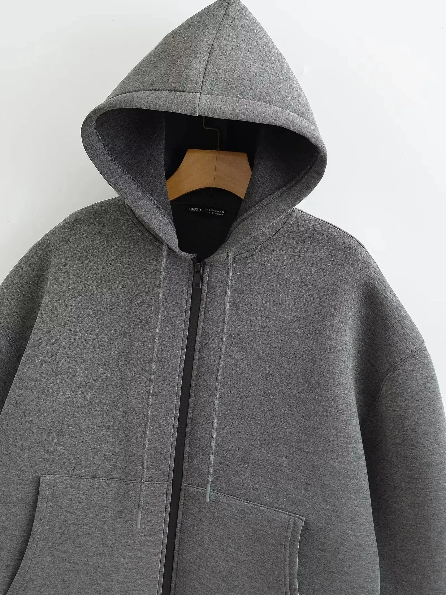 Herbstliche Damen-Freizeitjacke mit Kapuze, lockerer Oversize-Schnitt, Reißverschluss-Hoodie, Sweatshirt, einfarbiger Mantel, schicke Oberbekleidung für Bürodamen, Oberteile – Detail 12