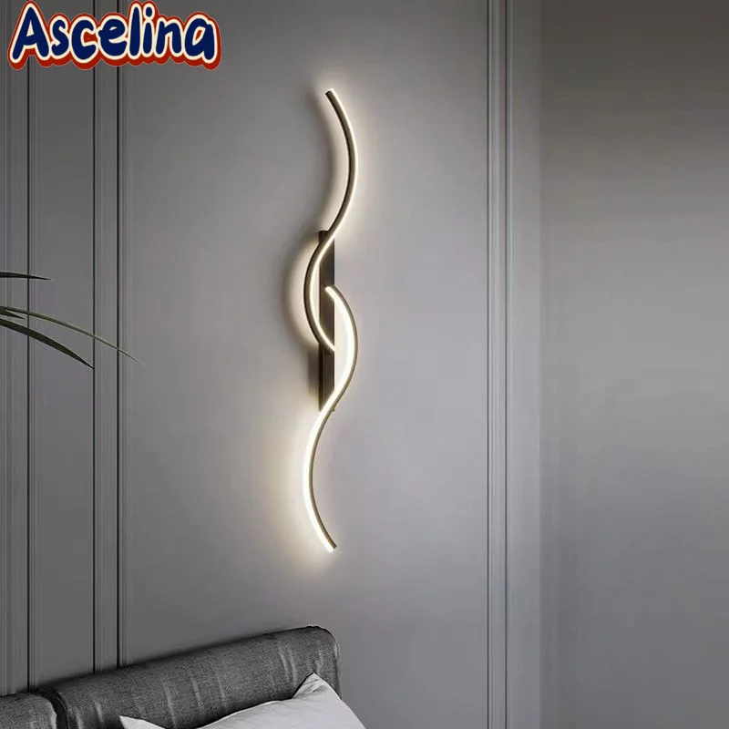 Modern LED Wall Lamp S Shape Line Luxury Lamp Living Dinning Room Bedroom Bedside Background Wall Indoor Home Decoration Fixture