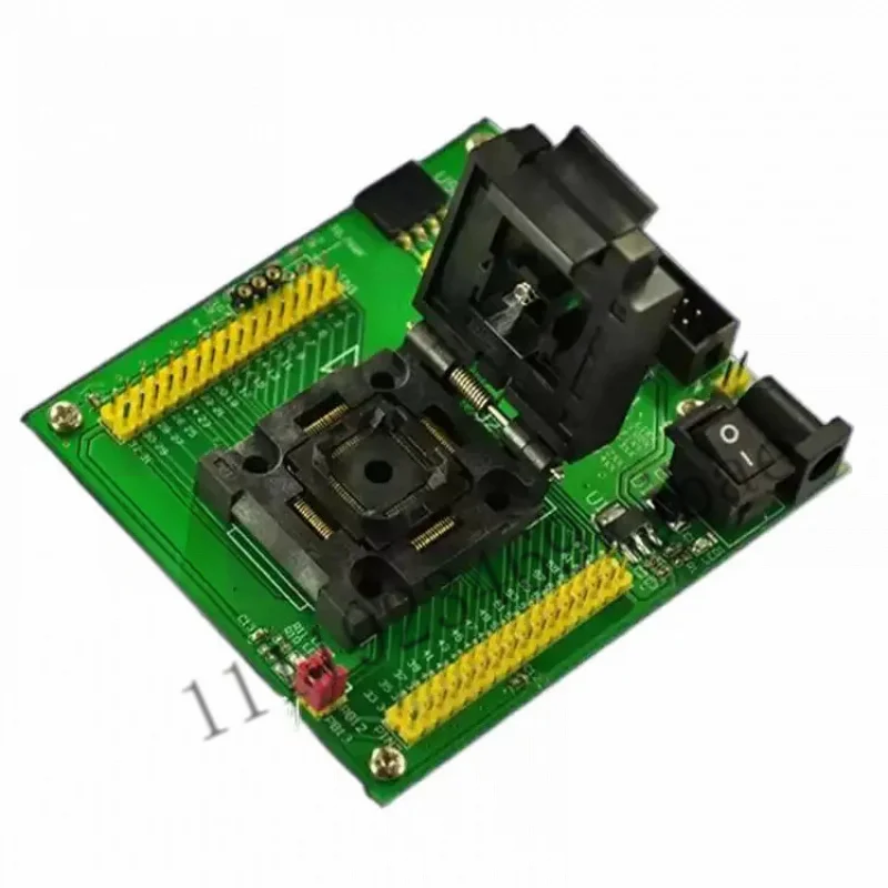 32-bit MCU Chip Programming Test Socket, QFP64 Package Burn-in Seat With Downloading Header For Mass Production Program Writing