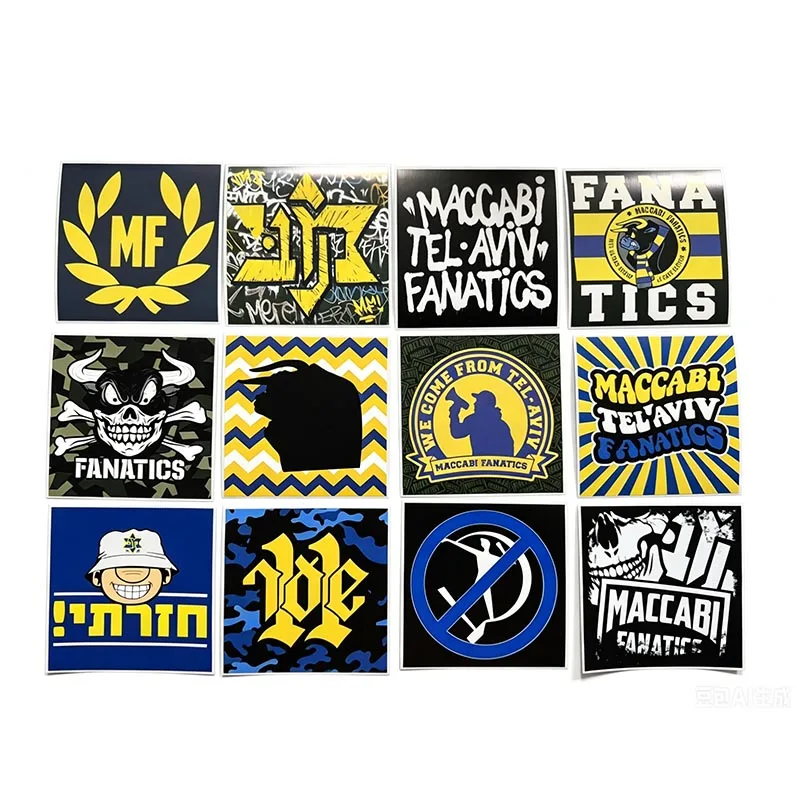 Pegatinas decorativas de 9x9 cm MTAFC Maccabi Fanatics Tel Aviv The Gate 11 para bolsos, tazas, paredes y refrigeradores TLSK009-20