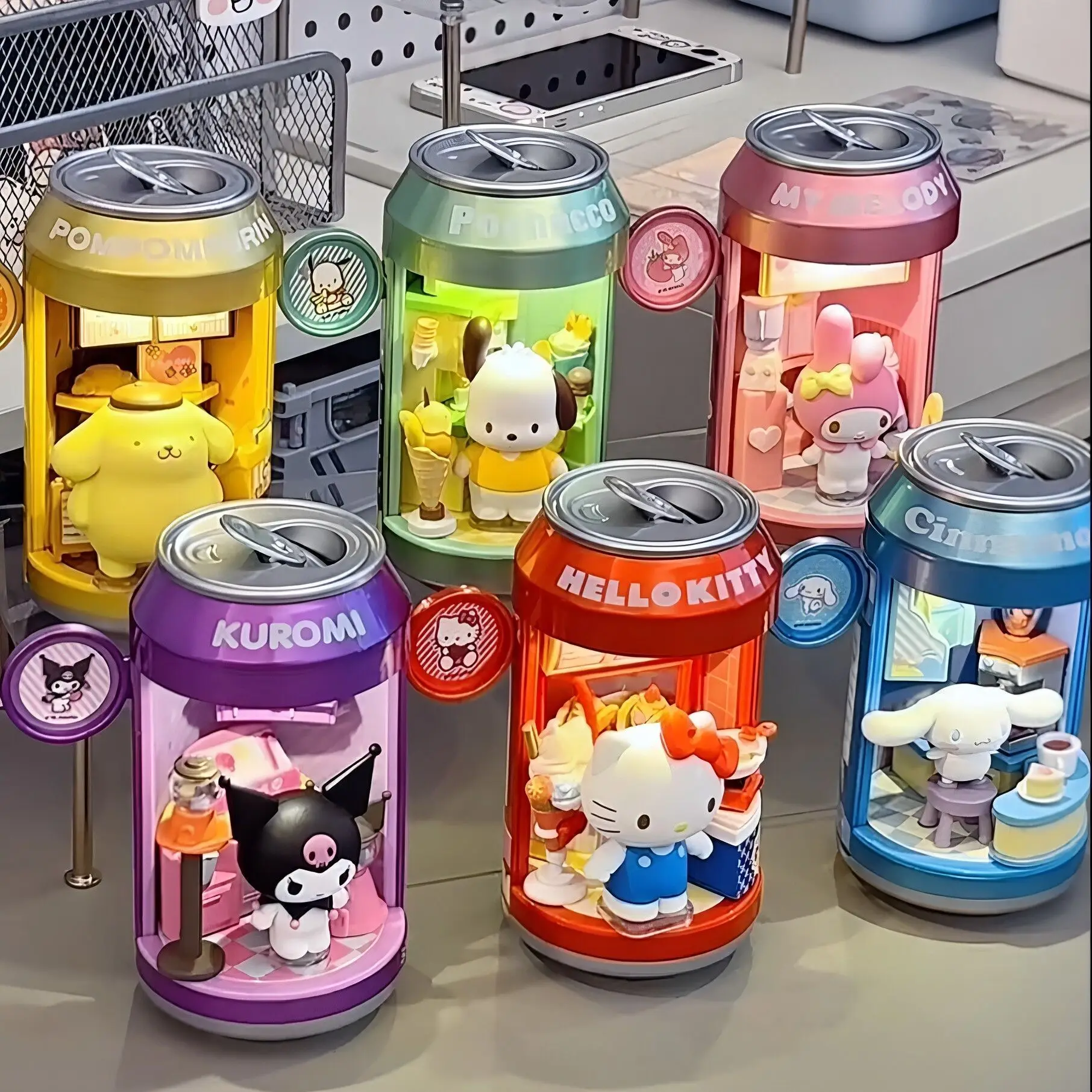 Cute Hello Kitty My Melody Sanrio Soda Dessert Shop Street Series Blind Box Light Creative Ornament Birthday Gift Trendy Toy New