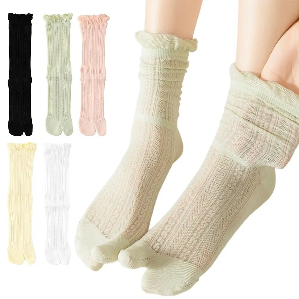 1Pair Combed Cotton Split Toe Socks Soft Breathable Striped Japanese Tabi Sox Thin Two-Toed Socks Summer Woman