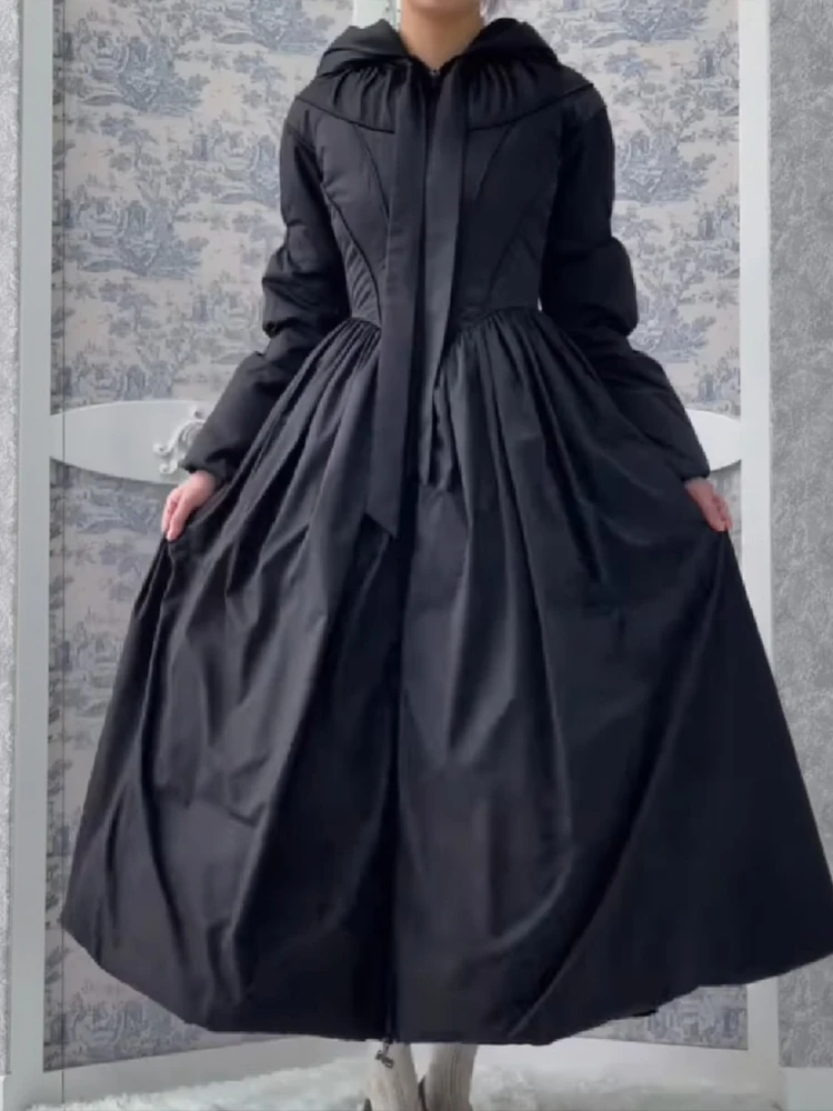Frauen Chic Solide Maxi Kleid Puff Jacke Slim Fit S Linie Big Saum Warme Lange Roben Mantel 2026 Neue Outfit Dame high Street Outwear – Detail 5
