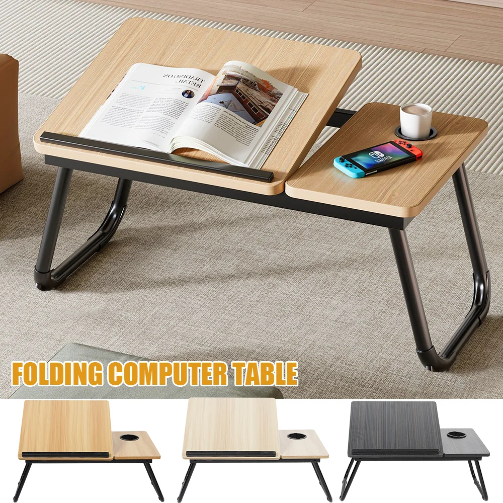 Klappbarer Laptop-Tisch für Bett und Sofa, Laptop-Schreibtisch mit 5-stufiger Höhenverstellung + Getränkehalter, Multifunktionstisch für Home Office – Detail 1