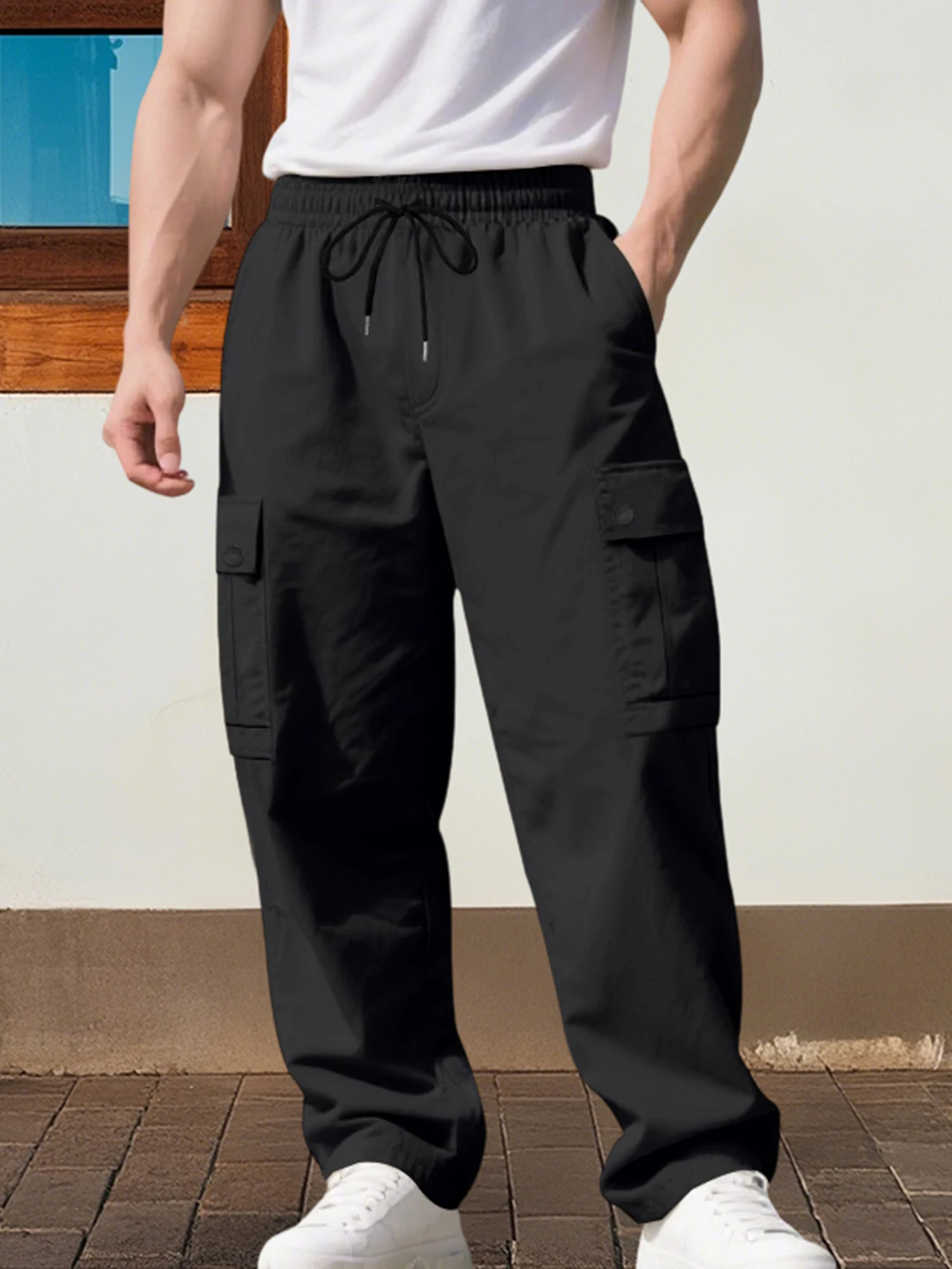 Stylish Men s Drawstring Cargo Pants with Multiple Pockets for a Casual and Comfortable Look