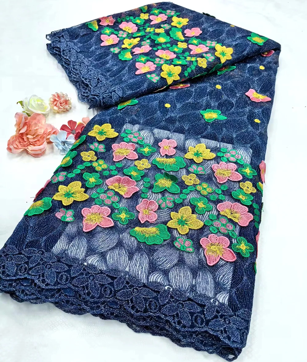 

5 Yards 3D Embroidery Flower Mesh Lace Embroidery African Guipure Lace Fabric Elegant Nigerian Ghana Occasional Evening Dress