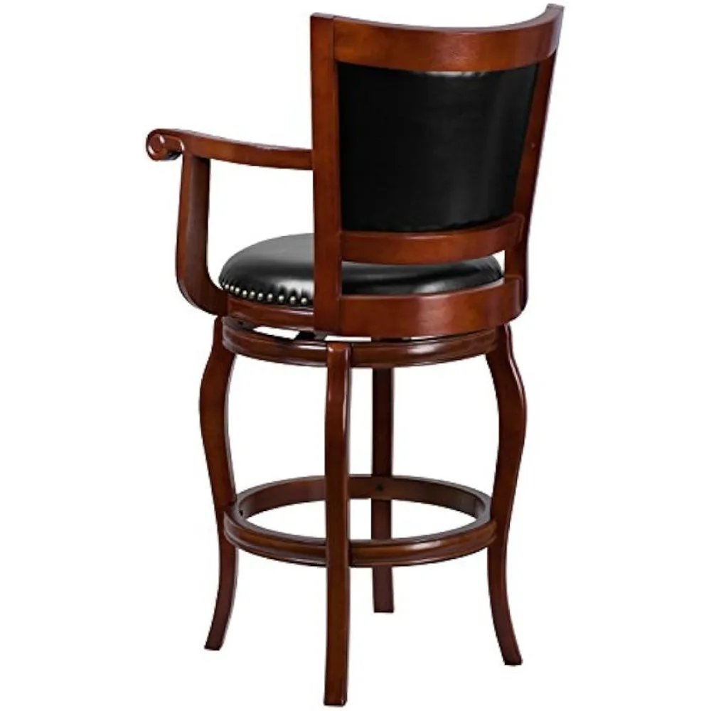 Café Chairs Vestina 30" LeatherSoft with Footrest and Arms, Classic Ladder Back Upholstered Cherry Wood/Black Cafe Chairs