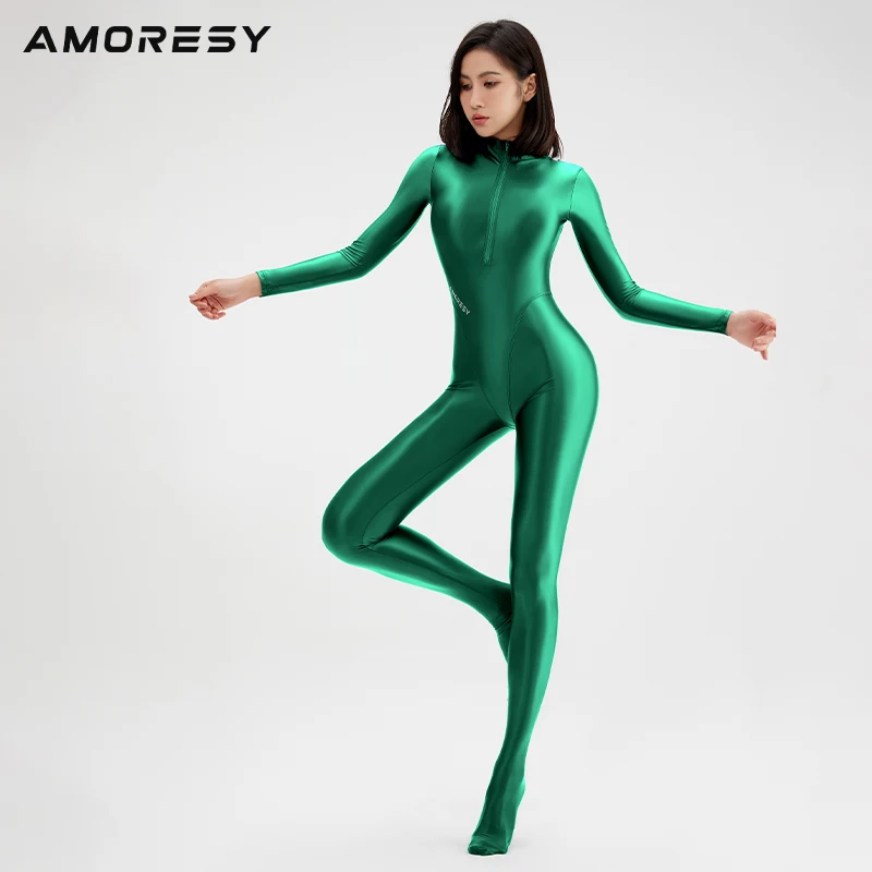 

AMORESY new shiny and shiny competitive diving suit one-piece hot spring is thin and even the feet pull forward tight swimsuit