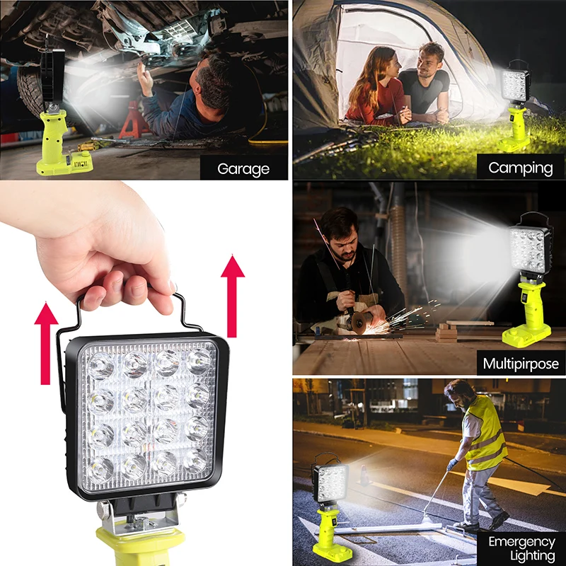 Imagem -05 - Led Alarme Luz de Trabalho Lanterna Tocha Elétrica Holofotes Camping Lâmpada Ryobi 18v Lithium Nickel um Mais Bateria P108