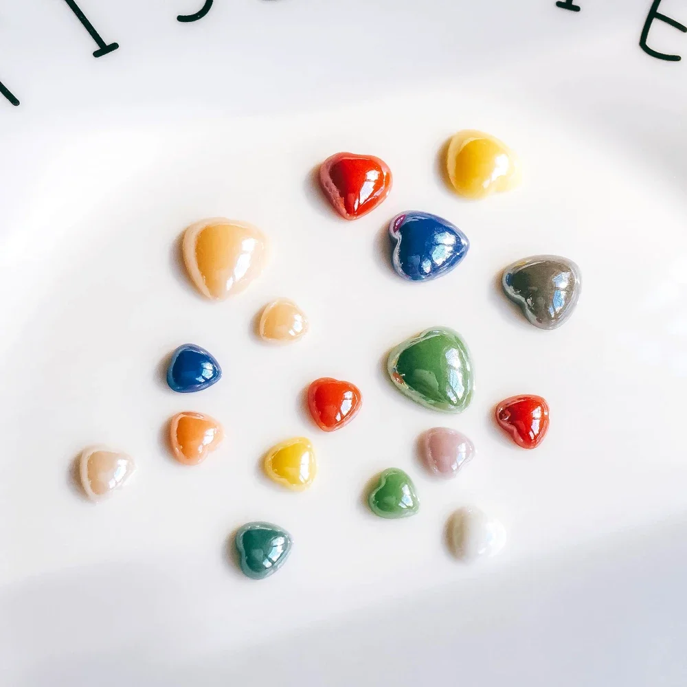 Mixed Colors Ceramics Porcelain Heart Glass Cabochons 6mm 10mm Cameo Flat Back Cabochon Supplies for DIY Jewelry Finding