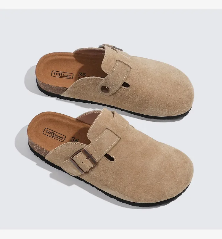 2024 Classic Closed Toe Mule Slippers Men with Cork Birken Stock Shoes Boston Clogs Cork Slides Mens Suede Leather Slippers Man