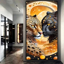 Golden And Black leopard diamond painting New 2024 Full Square Round Diy Diamond Mosaic  panther Cross stitch Home Decor Art