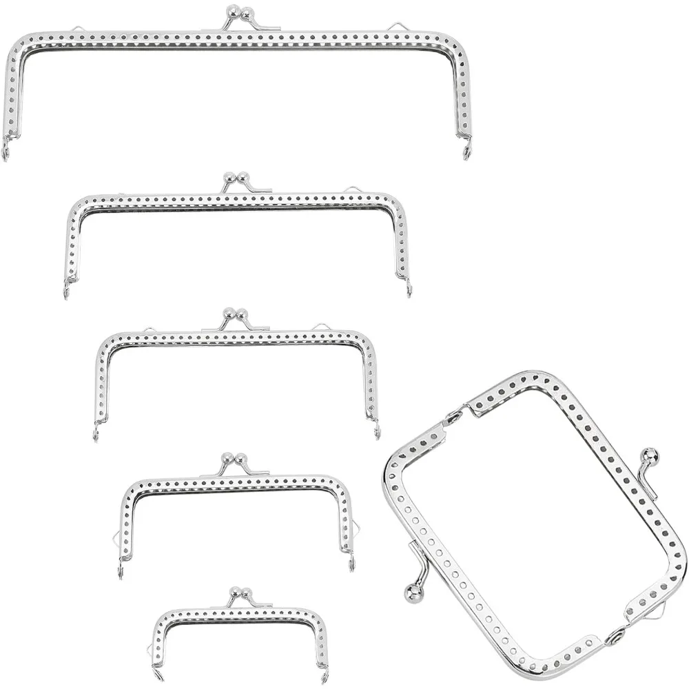 5 Size Purse Bag Kiss Clasp Lock, Metal Arch Frame Coin Purse Kiss Clasp Embossed Clutch Frames Purse Square Bag Frame